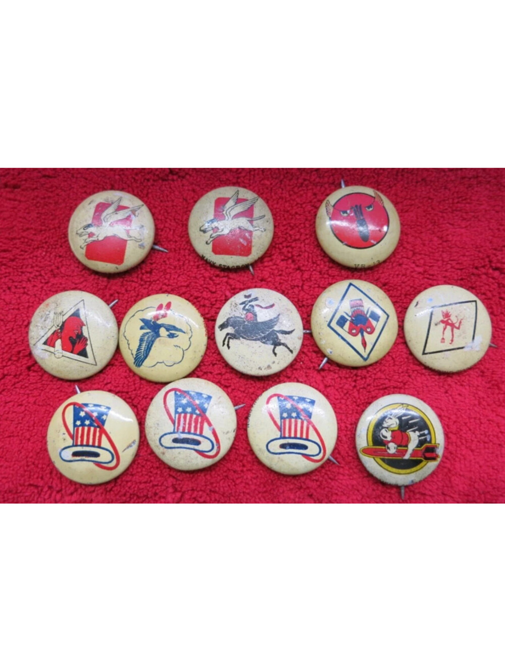 12 vintage Kellogs Pep Cereal Pins WW2 era squadron pins